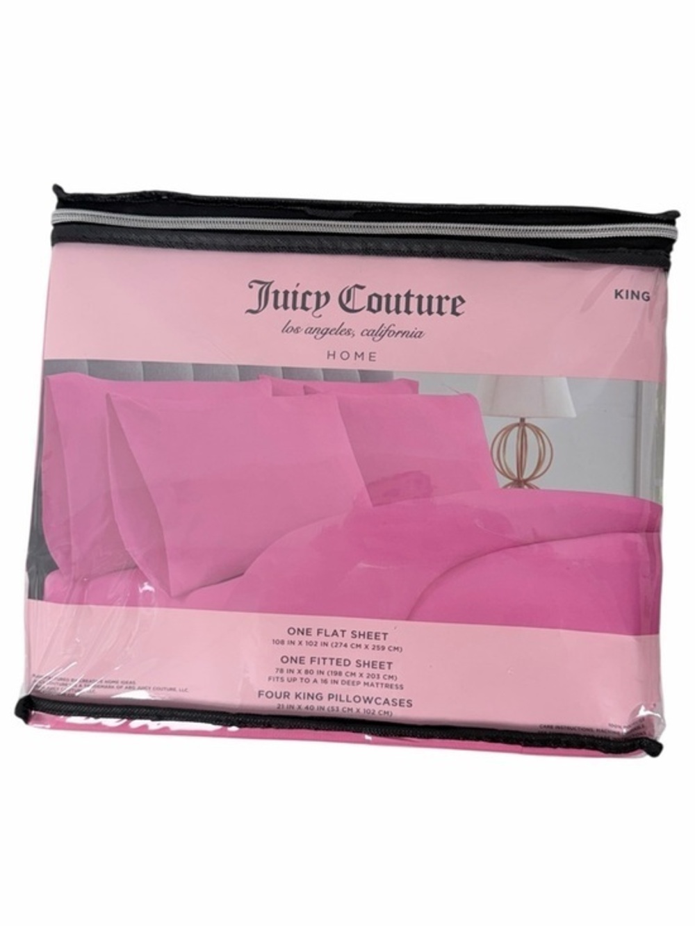 Juicy Couture Home King Sheet Set Bright Pink 6 Piece Bedding Set Flat Fitted